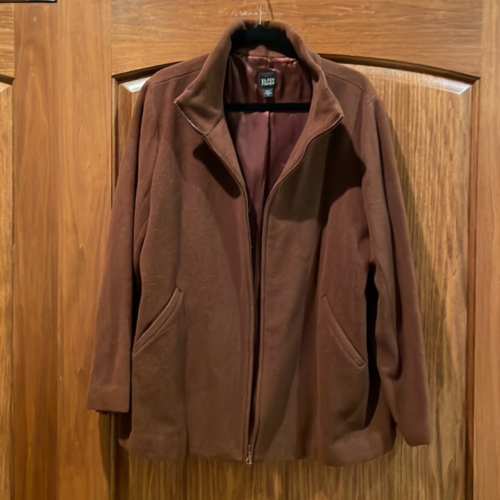 Eileen Fisher 100% Wool Zip Up Jacket Brown Size L